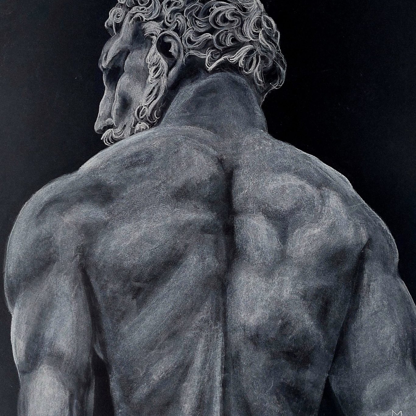 Héraclès, craie blanche sur fond noir , 50x60cm